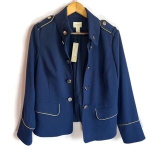 CHICOS NWT Long Sleeve Navy and Gold Military Structured Jacket Size 1 Medium